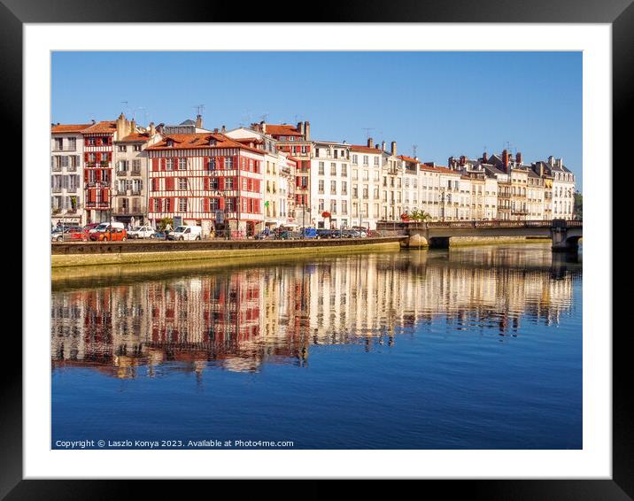 Reflections in the Nive River - Bayonne Framed Mounted Print by Laszlo Konya