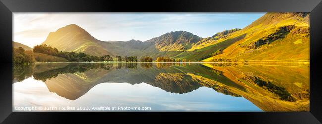 Buttermere Reflections panorama, Lake District Framed Print by Justin Foulkes