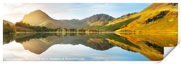 Buttermere Reflections panorama, Lake District Print by Justin Foulkes