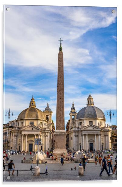 Piazza del Popolo Churches and Obelisk in Rome Acrylic by Artur Bogacki