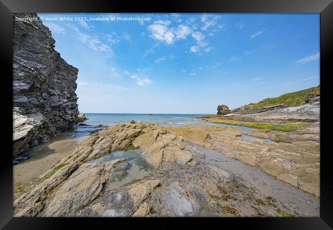 Broadhaven North rugged coastline mixed with large sandy beach Framed Print by Kevin White