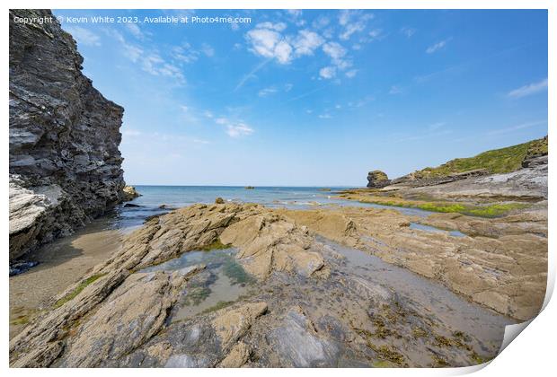 Broadhaven North rugged coastline mixed with large sandy beach Print by Kevin White