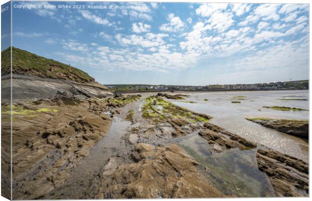 View from rocks  with tide out to Broadhaven North Canvas Print by Kevin White