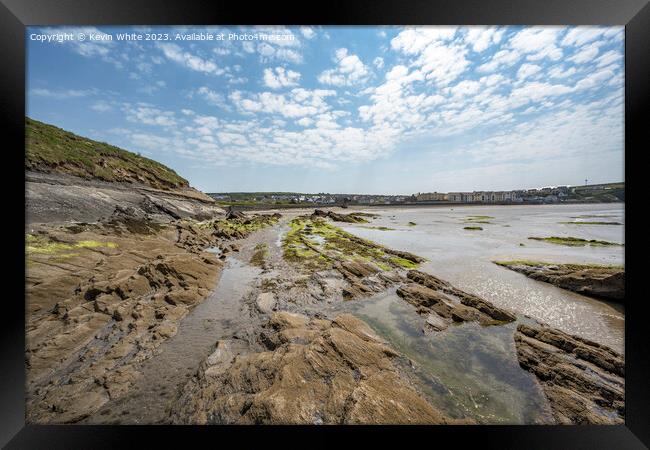 View from rocks  with tide out to Broadhaven North Framed Print by Kevin White