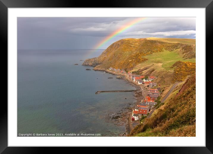 Crovie Fishing Village and Rainbow, Scotland. Framed Mounted Print by Barbara Jones