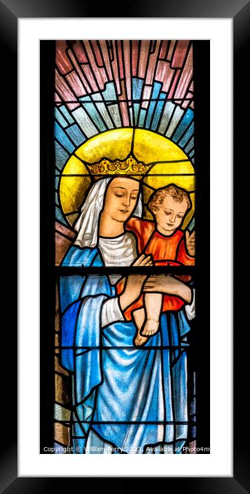 Mary Jesus Stained Glass St Mary's Basilica Church Krakow Poland Framed Mounted Print by William Perry