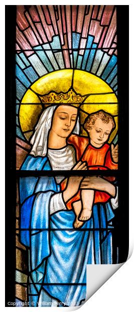 Mary Jesus Stained Glass St Mary's Basilica Church Krakow Poland Print by William Perry