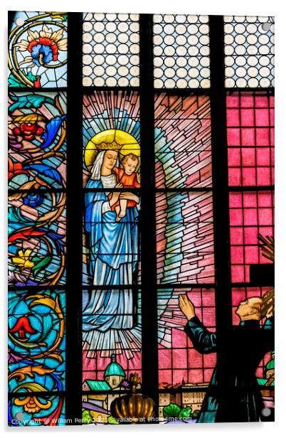 Praying Mary Stained Glass St Mary's Basilica Krakow Poland Acrylic by William Perry
