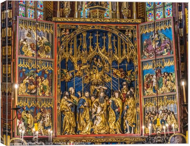 Colorful Triptych Altar St Mary's Basilica Church Krakow Poland Canvas Print by William Perry