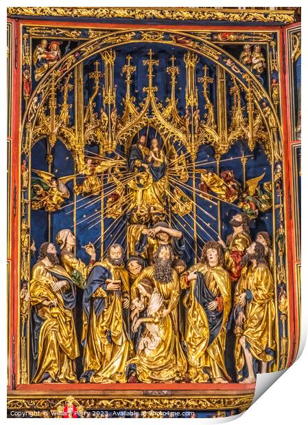 Colorful Triptych Altar St Mary's Basilica Church Krakow Poland Print by William Perry