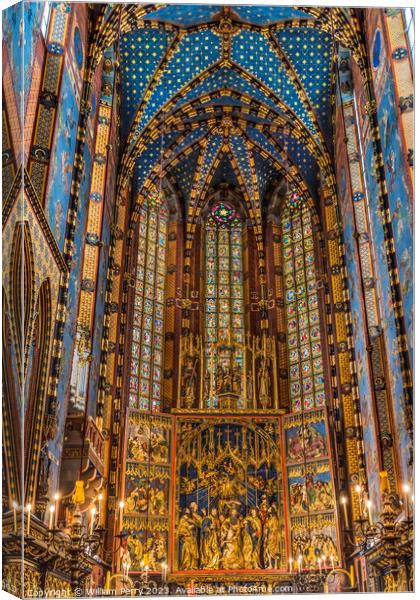Triptych Altar Ceiling St Mary's Basilica Church Krakow Poland Canvas Print by William Perry