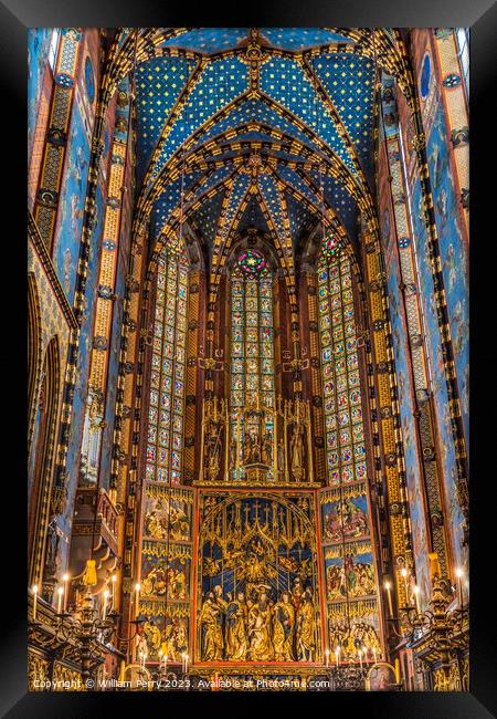Triptych Altar Ceiling St Mary's Basilica Church Krakow Poland Framed Print by William Perry