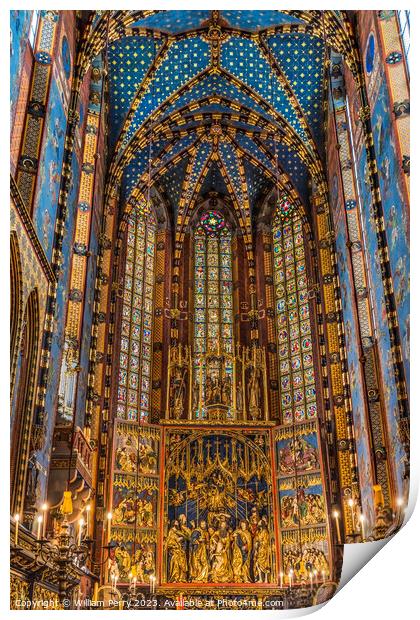 Triptych Altar Ceiling St Mary's Basilica Church Krakow Poland Print by William Perry