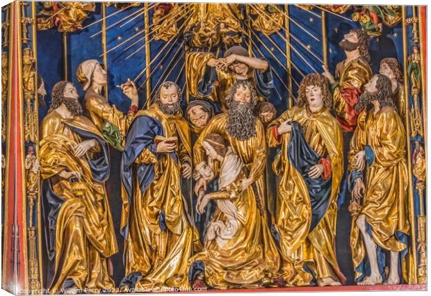 Colorful Triptych Altar St Mary's Basilica Church Krakow Poland Canvas Print by William Perry