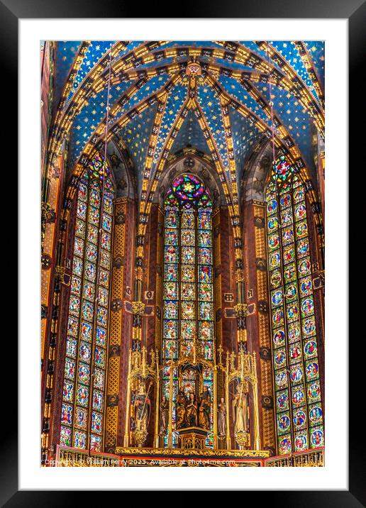 Altar Ceiling St Mary's Basilica Church Krakow Poland Framed Mounted Print by William Perry