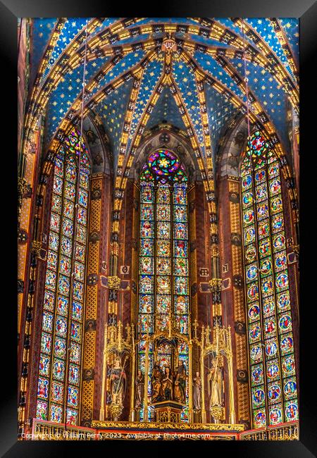 Altar Ceiling St Mary's Basilica Church Krakow Poland Framed Print by William Perry