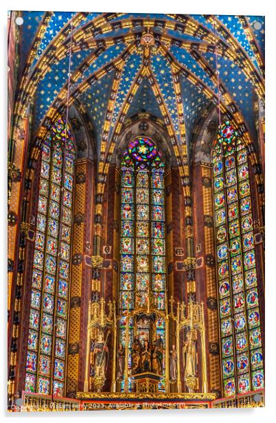 Altar Ceiling St Mary's Basilica Church Krakow Poland Acrylic by William Perry