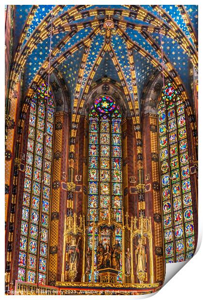 Altar Ceiling St Mary's Basilica Church Krakow Poland Print by William Perry