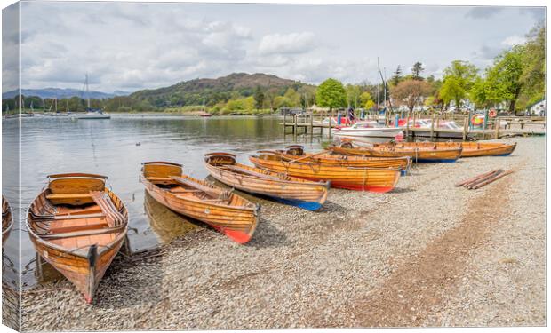 Wooden rowing boats on the shores at Ambleside Canvas Print by Jason Wells