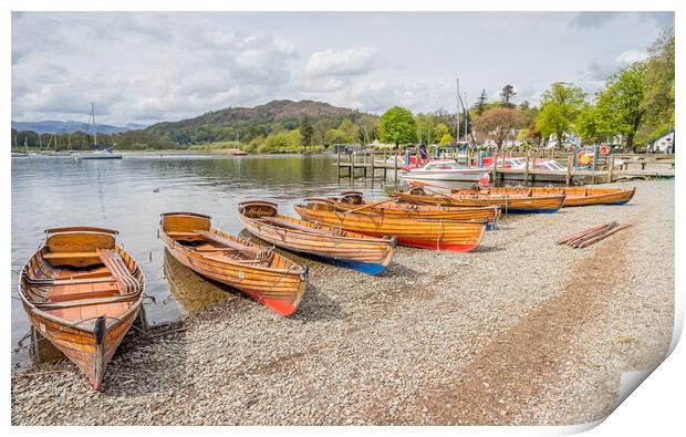 Wooden rowing boats on the shores at Ambleside Print by Jason Wells
