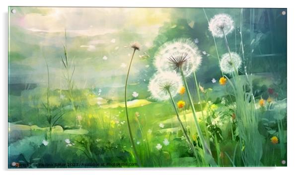 Dandelions on a green meadow Acrylic by Paulina Sator