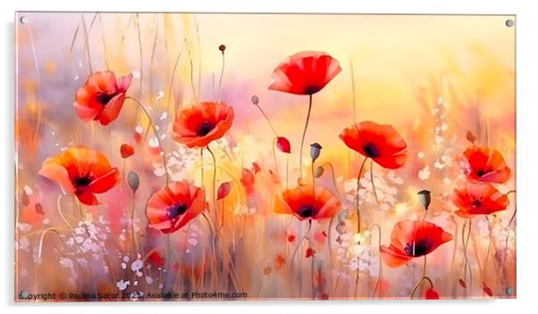 Red poppies Acrylic by Paulina Sator