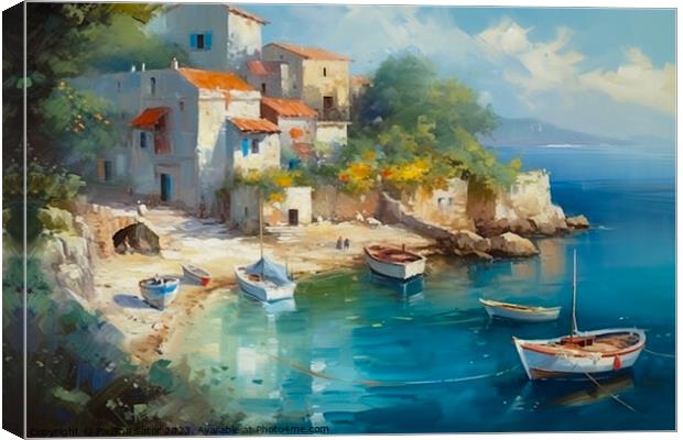 Greek village by the sea Canvas Print by Paulina Sator