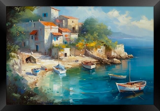 Greek village by the sea Framed Print by Paulina Sator