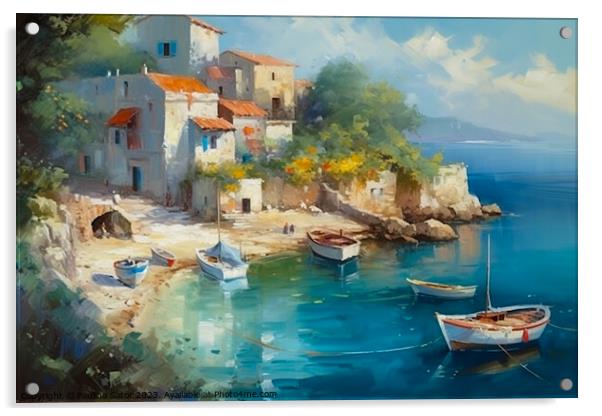 Greek village by the sea Acrylic by Paulina Sator