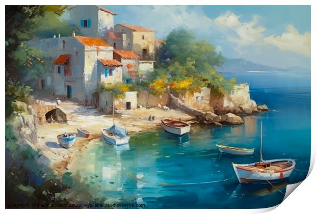 Greek village by the sea Print by Paulina Sator