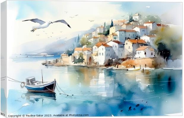 Greek village painting Canvas Print by Paulina Sator