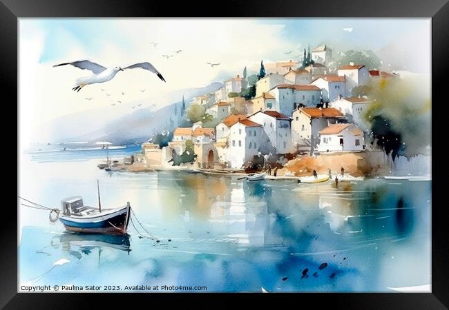 Greek village painting Framed Print by Paulina Sator