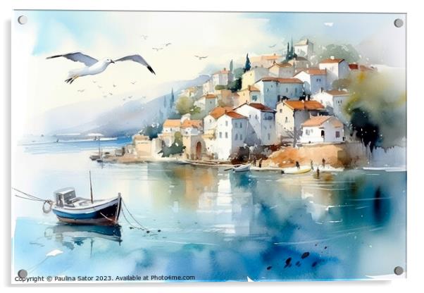 Greek village painting Acrylic by Paulina Sator