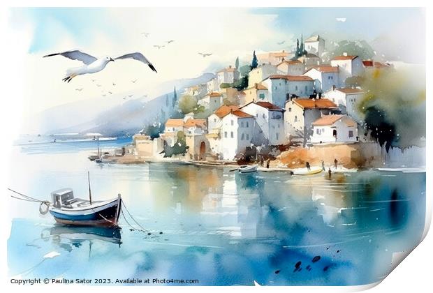 Greek village painting Print by Paulina Sator