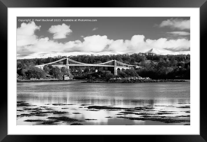 Menai Strait and Mountains from Anglesey Black and Framed Mounted Print by Pearl Bucknall