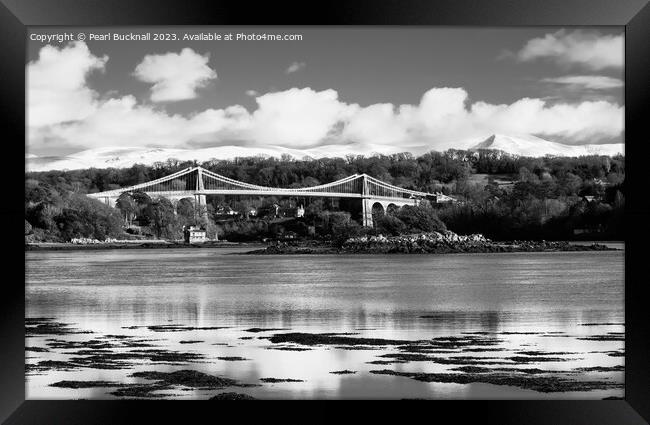 Menai Strait and Mountains from Anglesey Black and Framed Print by Pearl Bucknall