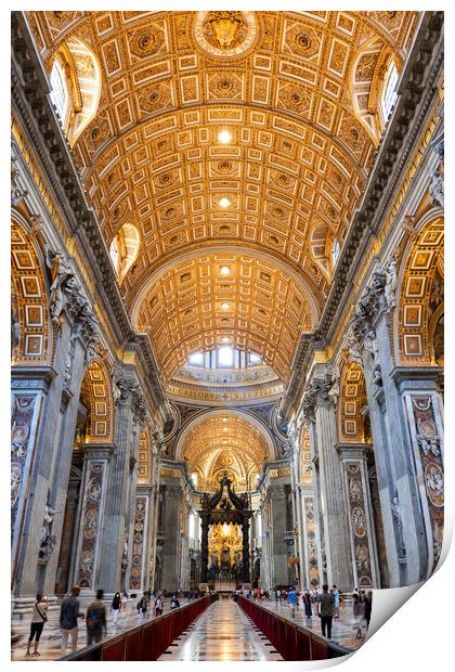 Interior of St Peter Basilica In Vatican Print by Artur Bogacki