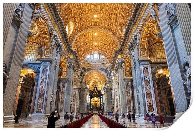 St Peter Basilica Interior In Vatican Print by Artur Bogacki