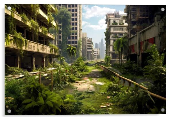 Abandoned city, end of civilization Acrylic by Paulina Sator