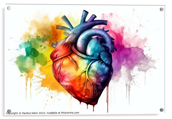 Rainbow heart Acrylic by Paulina Sator