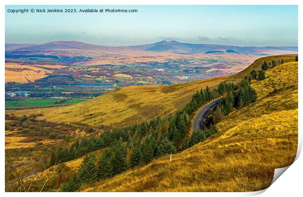 View from Rhigos Mountain to Brecon Beacons  Print by Nick Jenkins