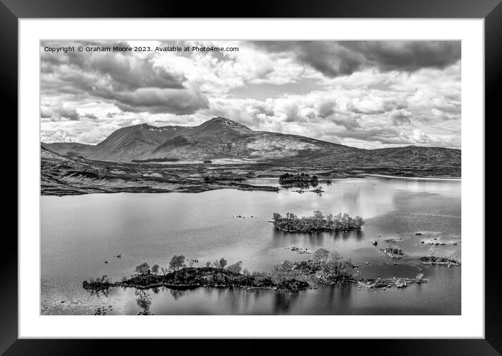 Lochan na h-Achlaise monochrome Framed Mounted Print by Graham Moore