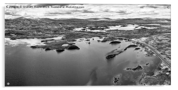 Lochan na h-Achlaise and Loch Ba monochrome Acrylic by Graham Moore