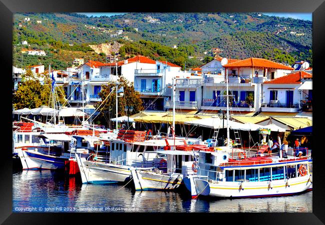 Vibrant Quayside at Skiathos, Greece Framed Print by john hill