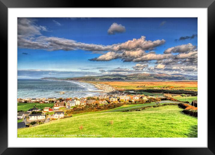 Borth Beach Wales.  Panorama Framed Mounted Print by Roger Mechan