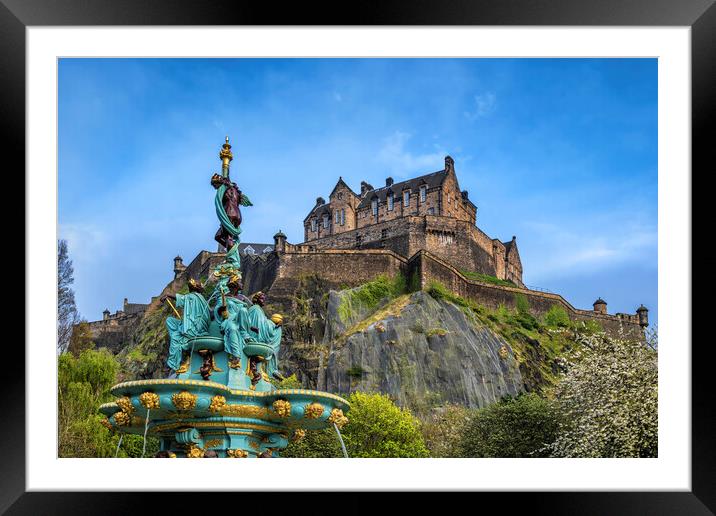 Edinburgh Castle And Ross Fountain Framed Mounted Print by Artur Bogacki