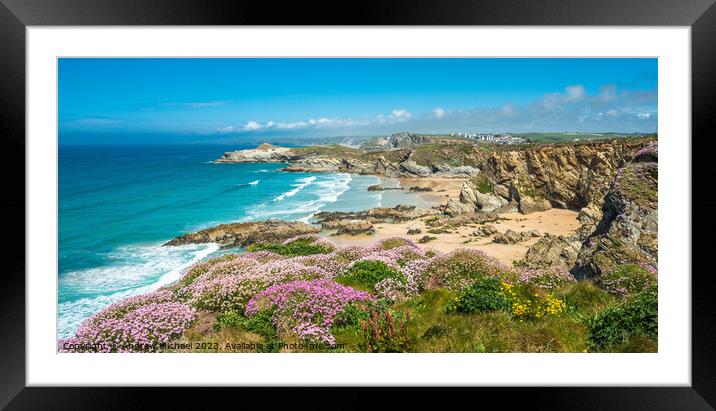 Newquay beach in North Cornwall Framed Mounted Print by Andrew Michael