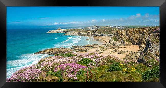 Newquay beach in North Cornwall Framed Print by Andrew Michael