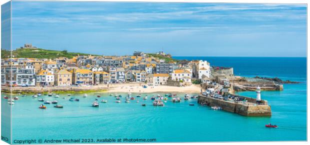 Elevated views of the popular seaside resort of St. Ives Canvas Print by Andrew Michael