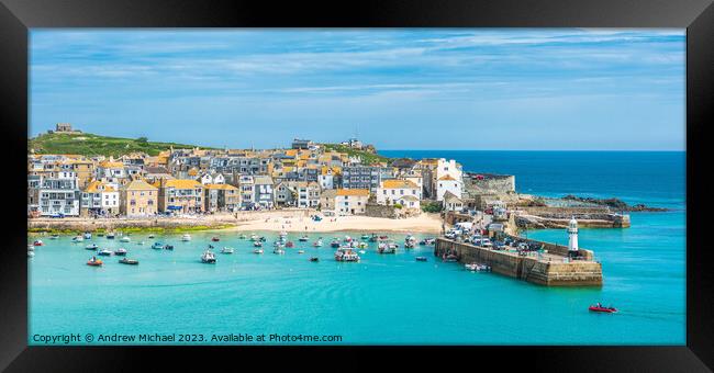 Elevated views of the popular seaside resort of St. Ives Framed Print by Andrew Michael
